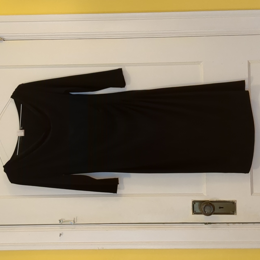 *3/$25 Femme cowl boat neck asymmetrical ruched LBD dress